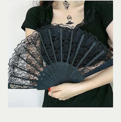 Retro Sexy Lace Fan Summer Dance Performance Photography Photo Props Portable Folding Hand Fan Decorative Fan Chinese Dance Fan