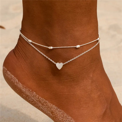 VAGZEB 2024 New Bohemia Handcuffs Anklet Multilayer Silver Color Foot Chain Fashion Ankle Bracelet For Women Beach Jewelry