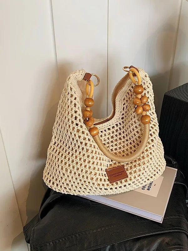 Beach Summer Bag for Women Mesh Woven Shoulder Bag Adjustable Strap Handbag Large Capacity Hobo Bag for Travel Vacation
