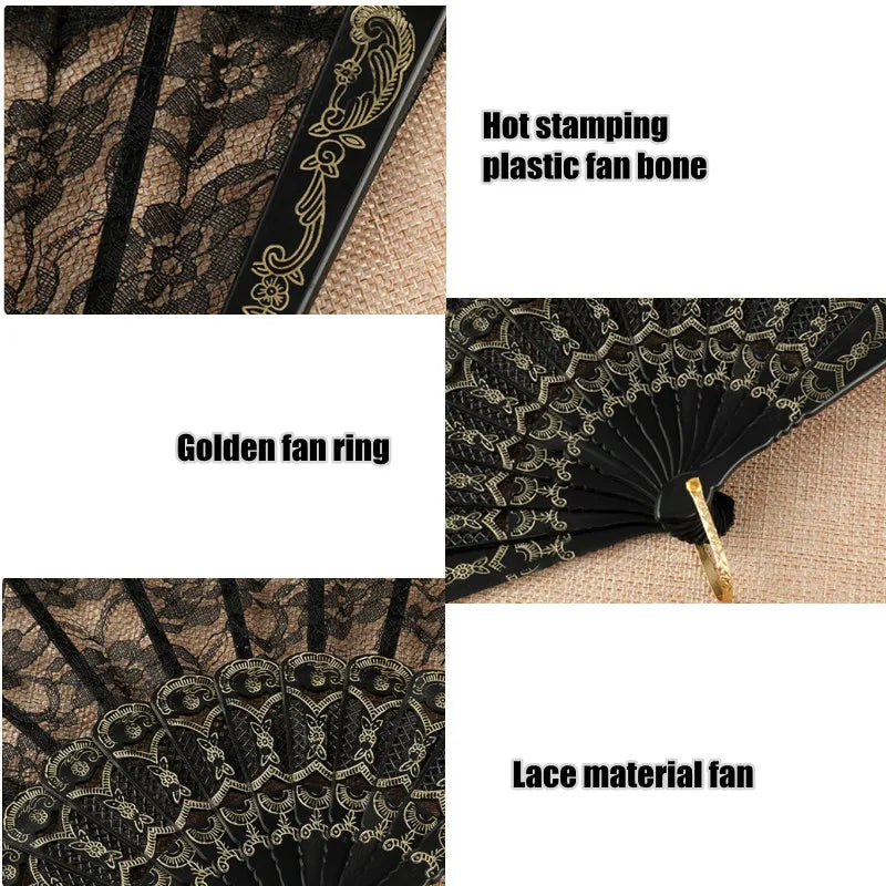 Retro Sexy Lace Fan Summer Dance Performance Photography Photo Props Portable Folding Hand Fan Decorative Fan Chinese Dance Fan