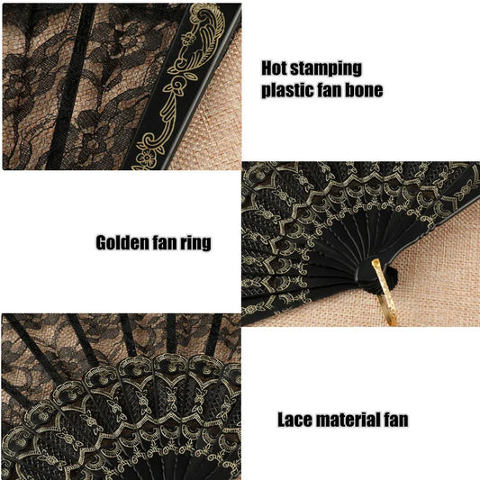 Retro Sexy Lace Fan Summer Dance Performance Photography Photo Props Portable Folding Hand Fan Decorative Fan Chinese Dance Fan