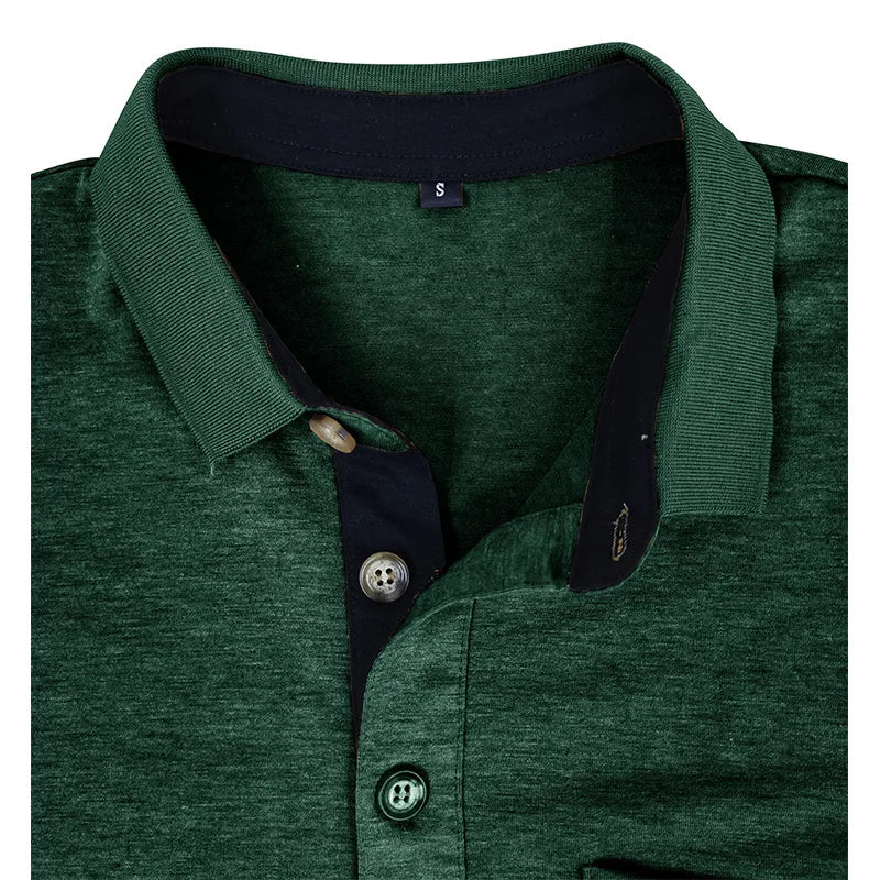 Spring Trend Men's Long Sleeve Casual Tshirt Solid Lapel Button Up Pullover Tops Autumn Turn Down Collar Bottoming Polo Shirt