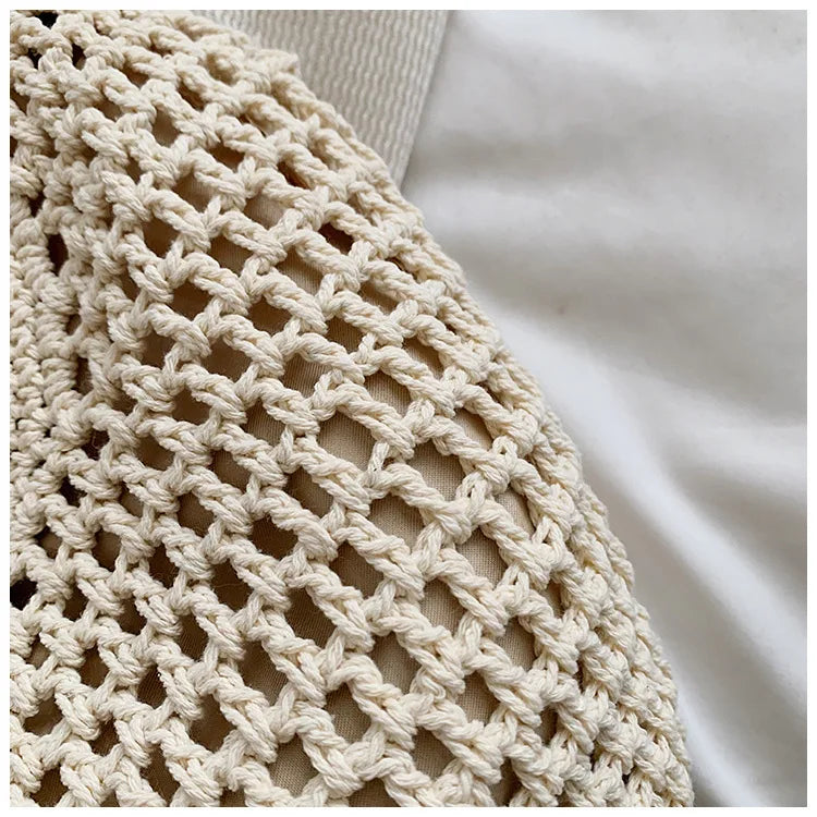 Beach Summer Bag for Women Mesh Woven Shoulder Bag Adjustable Strap Handbag Large Capacity Hobo Bag for Travel Vacation