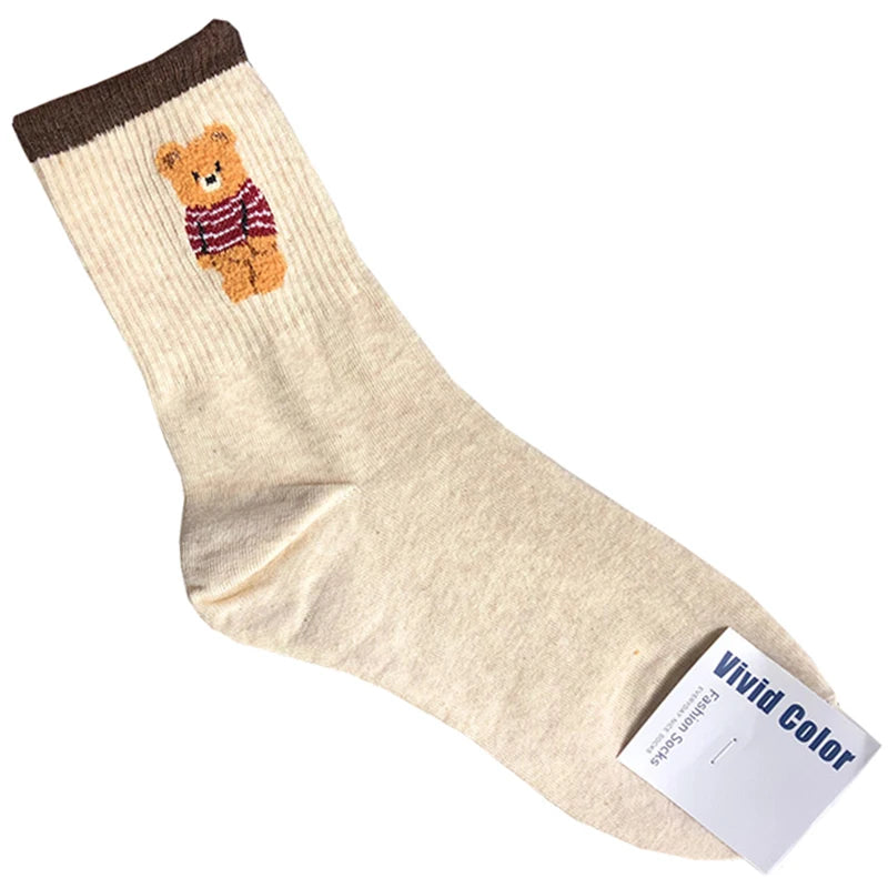 Good Quality Cartoon Elegant Lady Bear Women's  Cute Socks Cotton Harajuku Style Woman Novelty Breathable Sox Christmas Gifts