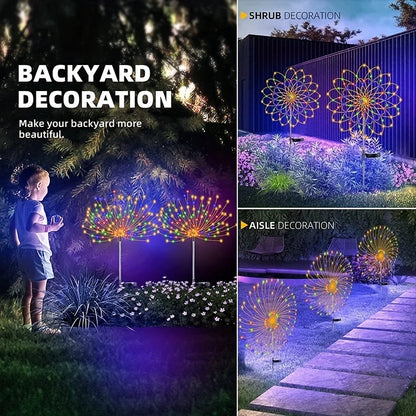 1pc Solar Fireworks Lamp Outdoor Grass Globe Dandelion Flash String Fairy lights 90LEDs -420LEDs For Garden Lawn Holiday Light