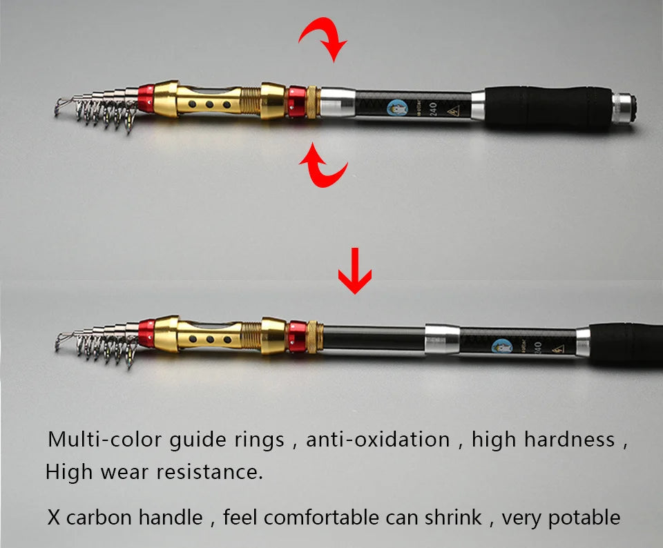 Yernea Short Sea Fishing Rods Fiber Telescopic Fishing Rod  99% Carbon 1.8-3.6M Spinning Telescopic Fishing Tackle Spinning Rod
