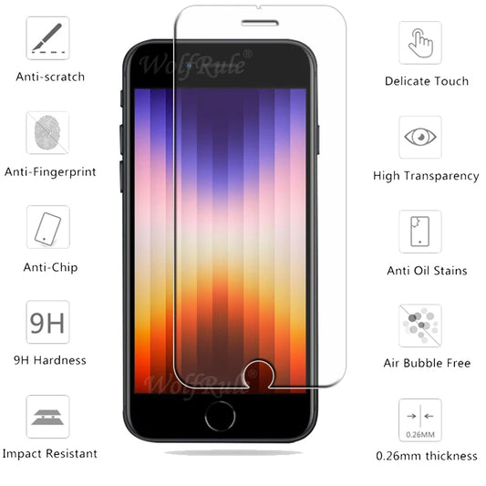 4Pcs For iPhone SE 2022 Glass iPhone SE 2022 2020 7 8 Plus Tempered Glass Transparent Clear 9H Screen Protector iPhone SE 2022