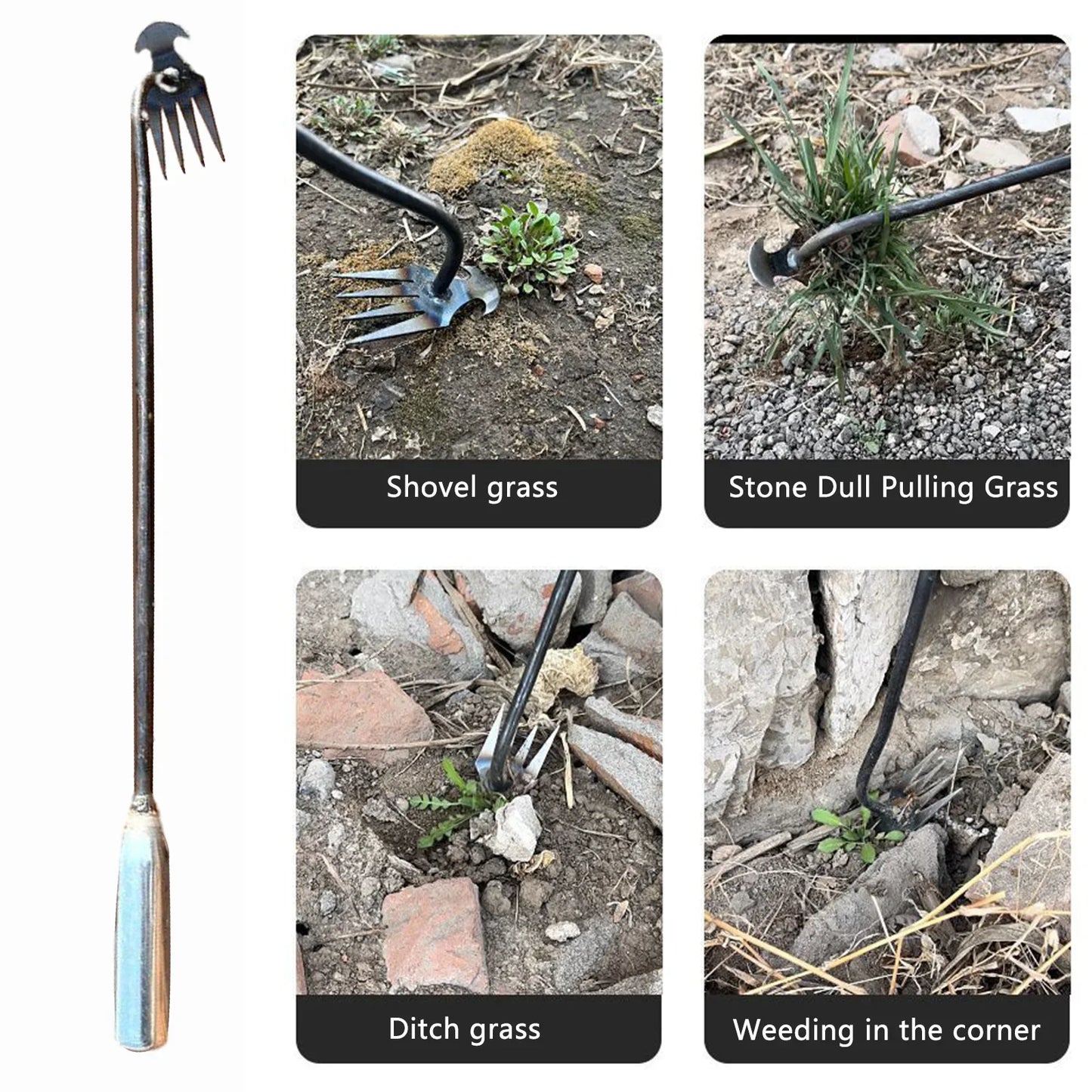 Hand Weeder Tool with Long Handle Manual Weed Digger for Yard Lawn Farmhouse Gardening