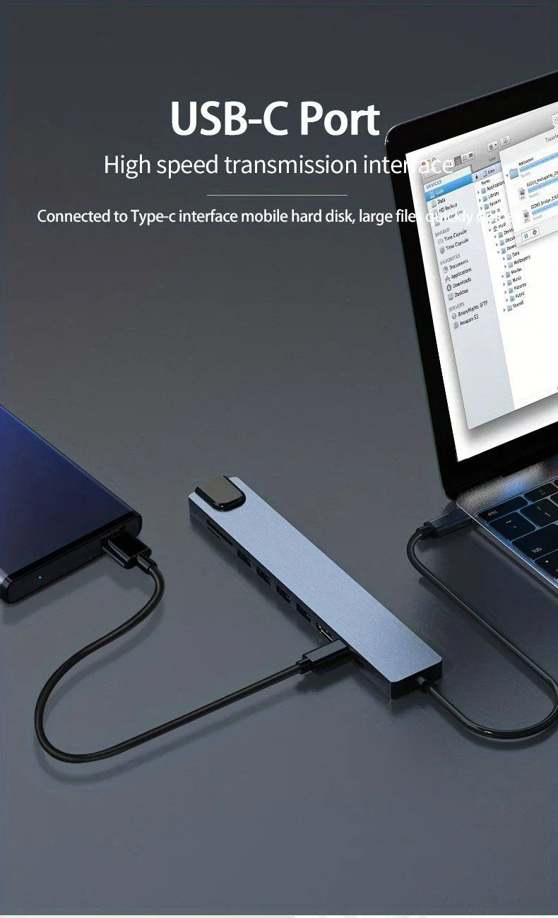 10 in 1 USB C HUB 4K30Hz Docking Station Type C to HDTV-Compatible RJ45 Ethernet PD100W for MacBook iPad Huawei Sumsang Phone