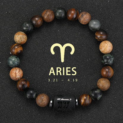 12 Zodiac Bracelets Natural Stone Cancer Virgo Leo Libra Bracelet Couples Friendship Gifts Bracelets Jewelry pulsera hombre