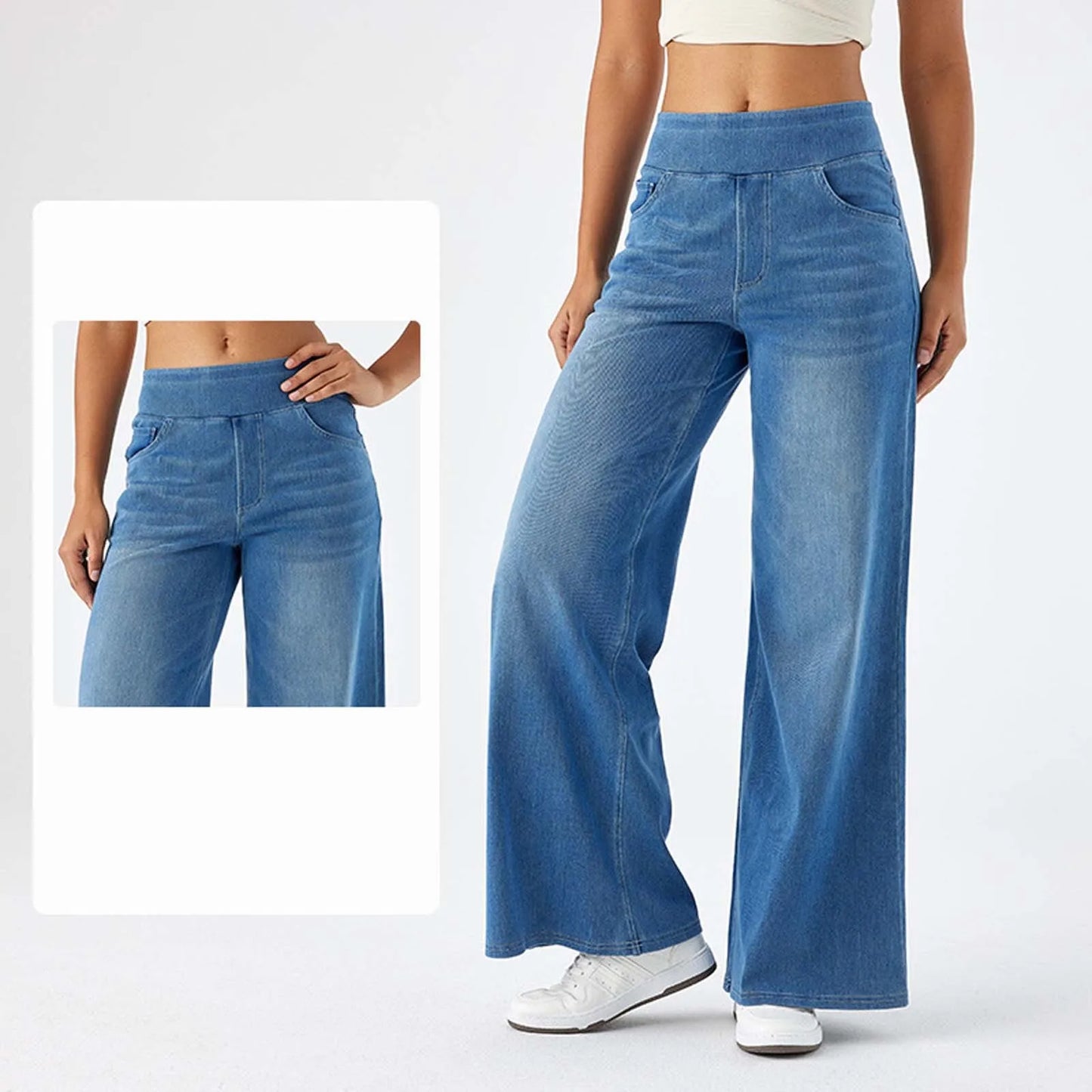 Women Baggy Jeans Streetwear High Waist Wide Leg Denim Pants Retro Elastic Waist Blue Loose Female Trousers