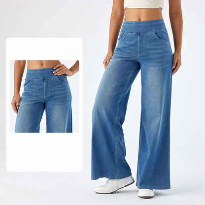 Women Baggy Jeans Streetwear High Waist Wide Leg Denim Pants Retro Elastic Waist Blue Loose Female Trousers