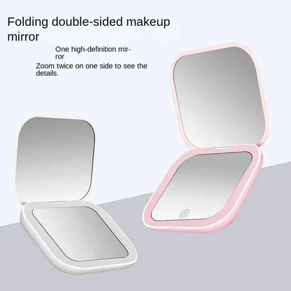 Compact Small Mini Gift Vanity Table Folding Led Lights Portable Hand Held Pocket Makeup Mirror 2X magnifying