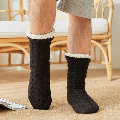 Thermal Socks Mens Winter warm Home Soft Male Cotton Thickened Plus Velvet Sleeping Anti Skid Grip Short Floor Slipper Sock