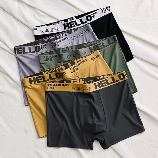 5pcs Boxer Shorts Ice Silk Men's Underwear Summer Breathable Underpants U Convex Lingerie Breathable Sexy Panties