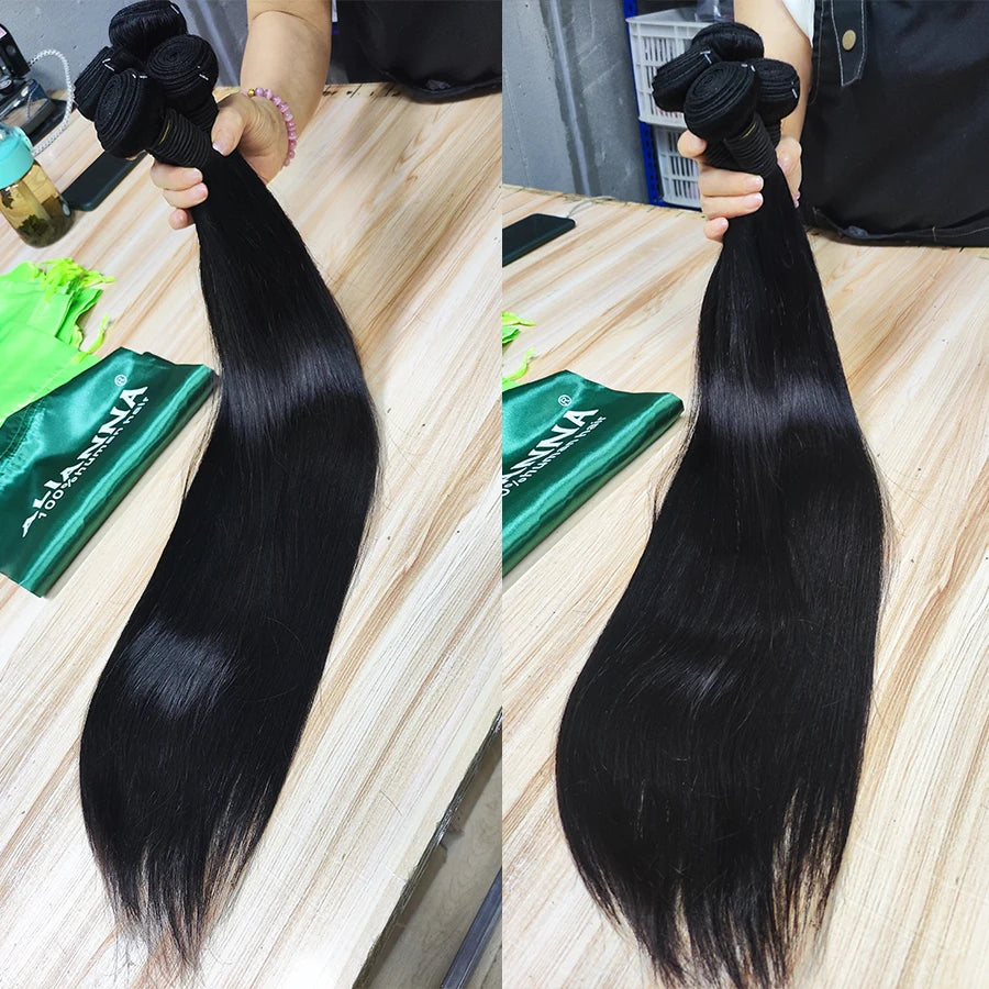 ALIANNA 26Inch Human Hair Bundles 10A Brazilian Raw Hair Weave Bundles 30 38 40 Inch Straight Human Hair Bundles Hair Extensions