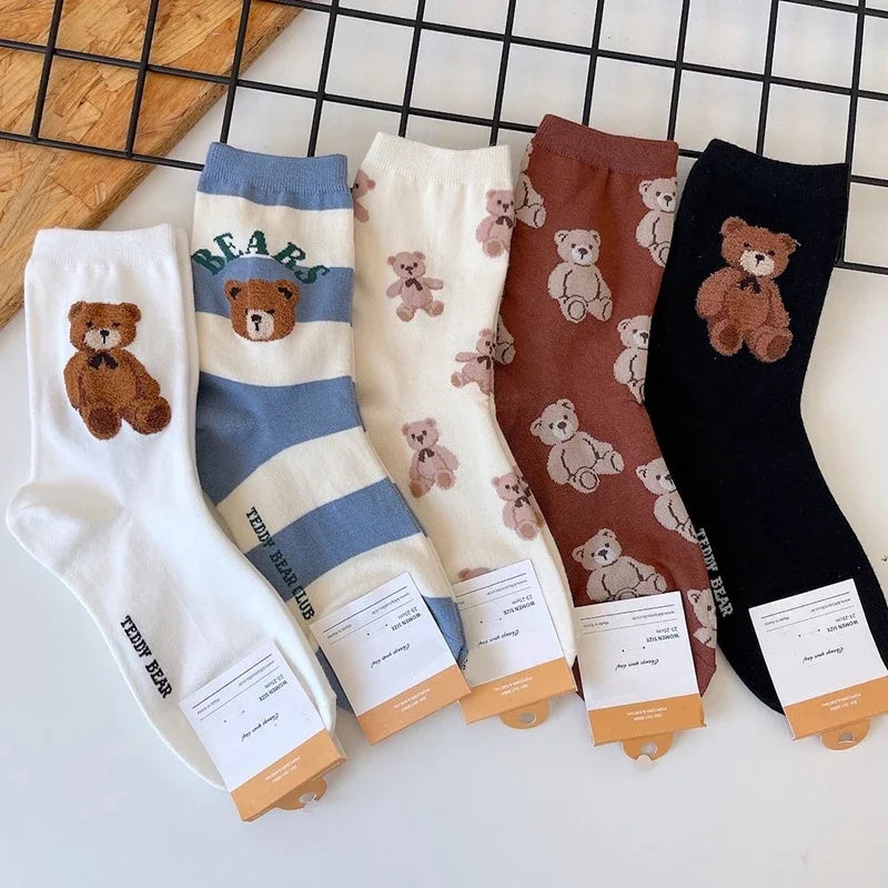 Good Quality Cartoon Elegant Lady Bear Women's  Cute Socks Cotton Harajuku Style Woman Novelty Breathable Sox Christmas Gifts