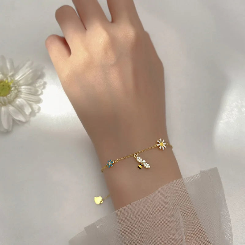 VENTFILLE 925 Sterling Silver Diamond-Studded Butterfly Bracelet Women's Fashion Temperament Flower Adjustable Bracelet