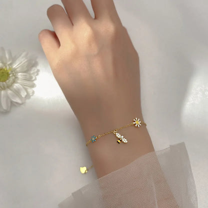 VENTFILLE 925 Sterling Silver Diamond-Studded Butterfly Bracelet Women's Fashion Temperament Flower Adjustable Bracelet