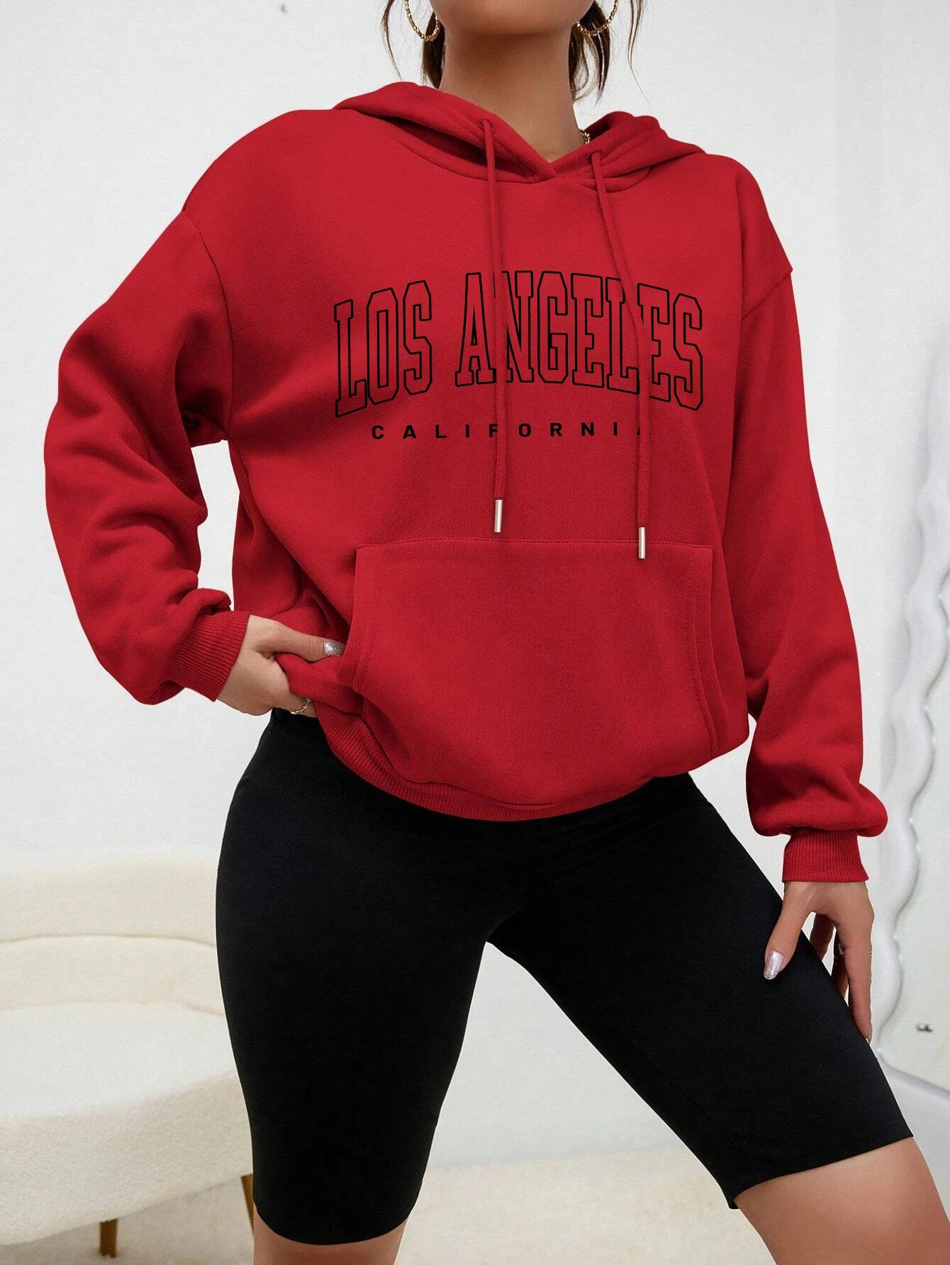 Women's Hoodies Los Angeles California Letter Printing Pocket Hoodie Casual Oversize Long Sleeve Clothes New In sweatshirts