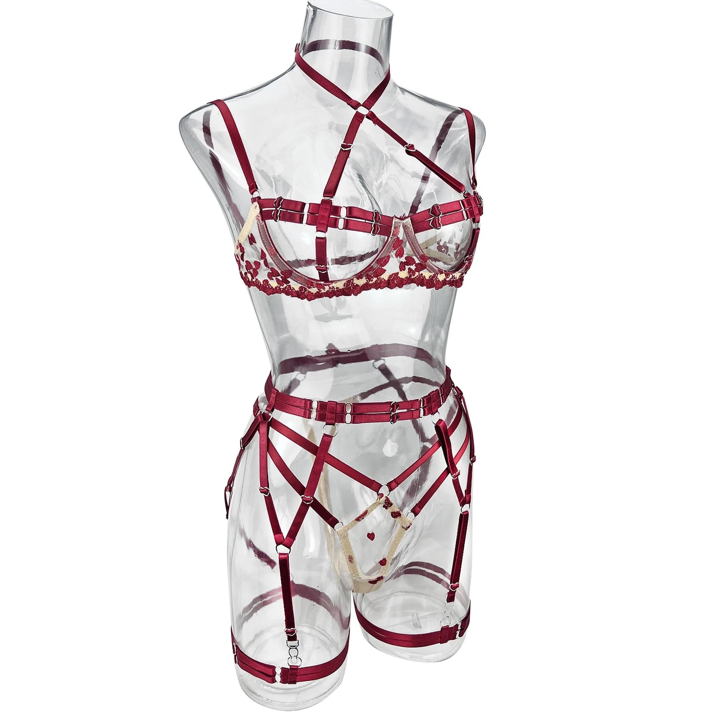 Ellolace Sensual Lingerie Open Bra Kit Push Up Uncensored Fancy Exotic Sets Heart-Shaped Embroidery Fairy Beautiful Underwear