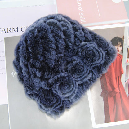 New Fashion Real Fur Hats Scarves Sets Women Winter Knitted Real Rex Rabbit Fur Hat Scarf Ladies Natural Fur Hats Mufflers Sets