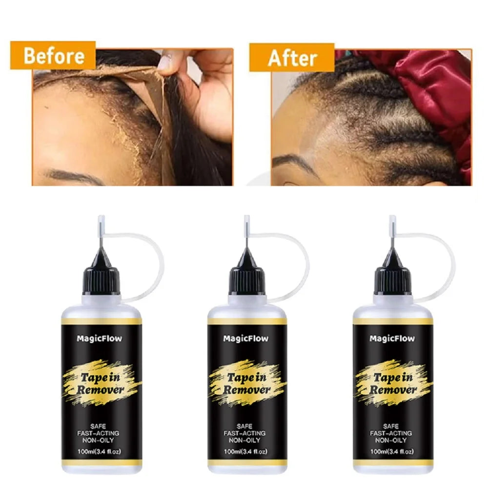 MagicFlow 100ml Tape-in Hair Extension Remover - Easily Removes Lace Wigs, Clip-in Extensions, Hairline Glue, and Adhesive Resid
