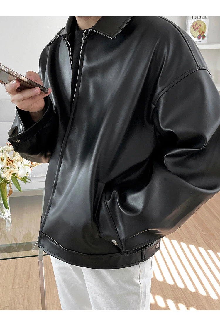 Mauroicardi Spring Autumn Cool Luxury Short Black Soft Light Pu Leather Jacket Men Zipper Casual Mens Jackets and Coats Fashion