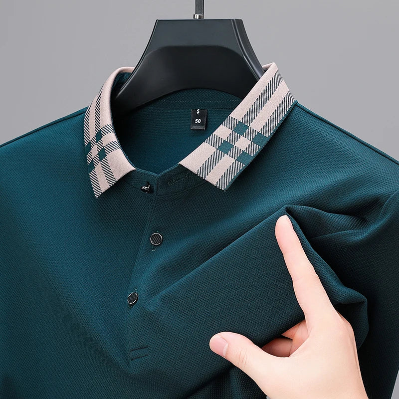 Light luxury brand polo shirt long sleeved spring and autumn new style comfortable and breathable casual striped lapel T-shirt