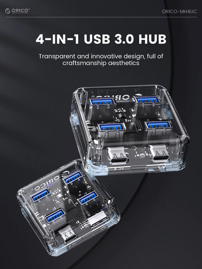 ORICO Transparent Usb C Hub 4 Port Expansion With Power Supply Interface Usb 3.2 Protocol High Speed Transmission OTG Dapter