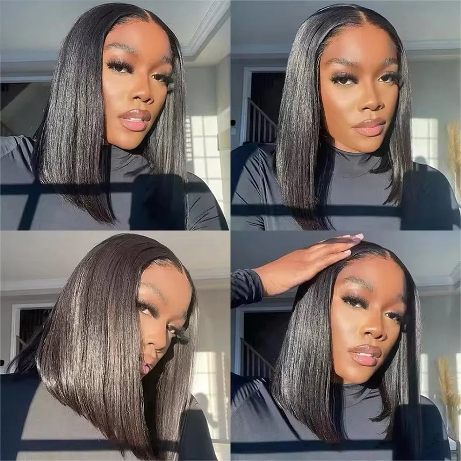 Raw Hair Vietnamese 250 Density 100 Human Hair Lace Frontal Wigs Straight Natural Black 13x6 Bob Wig Lace Front Human Hair Wigs