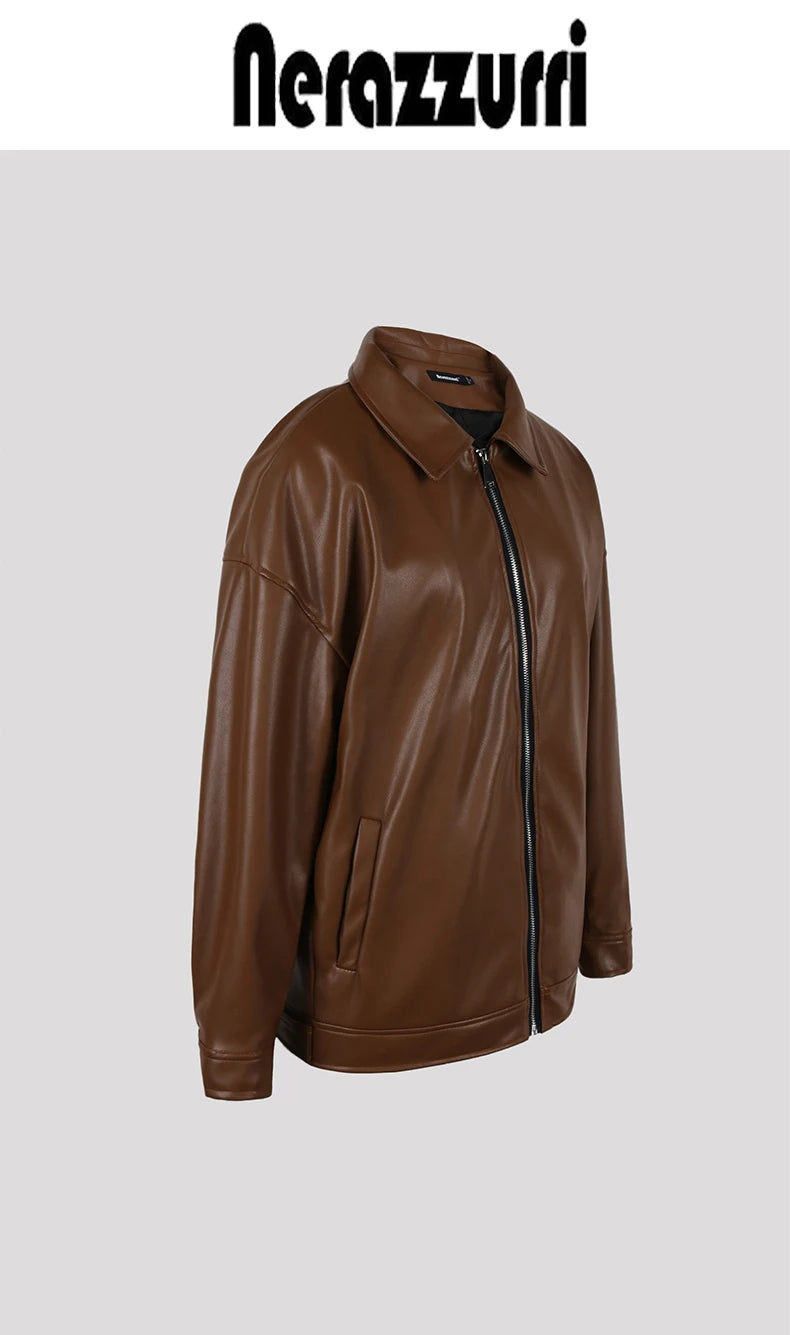 Mauroicardi Spring Autumn Cool Luxury Short Black Soft Light Pu Leather Jacket Men Zipper Casual Mens Jackets and Coats Fashion