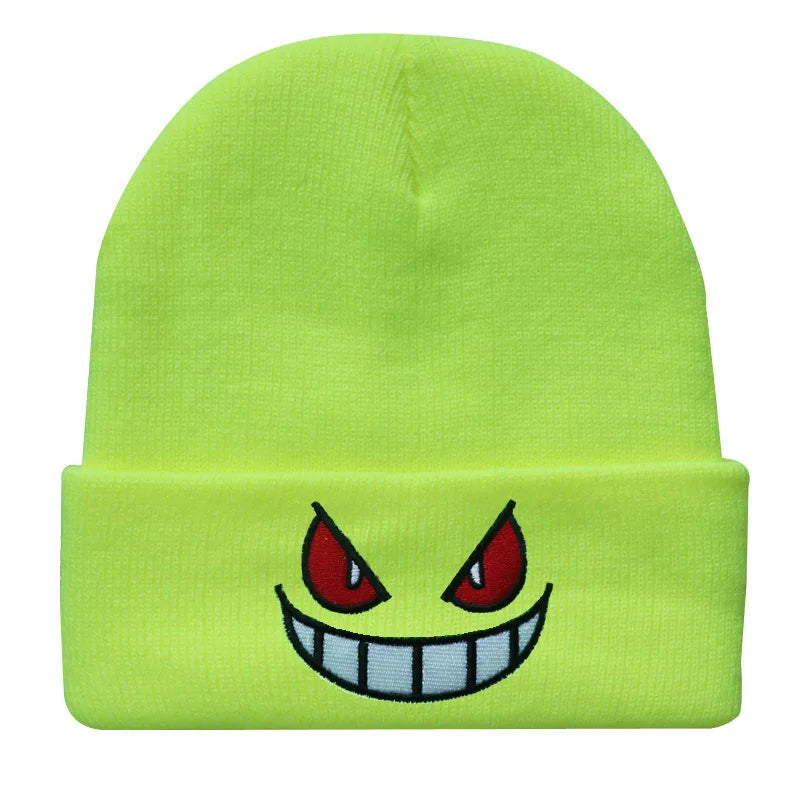 6Colors Pokemon Gengar Kawaii Cartoon Anime Cute Wool Embroidery Knitted Hat Warm Pullover Cap Gifts For Girls