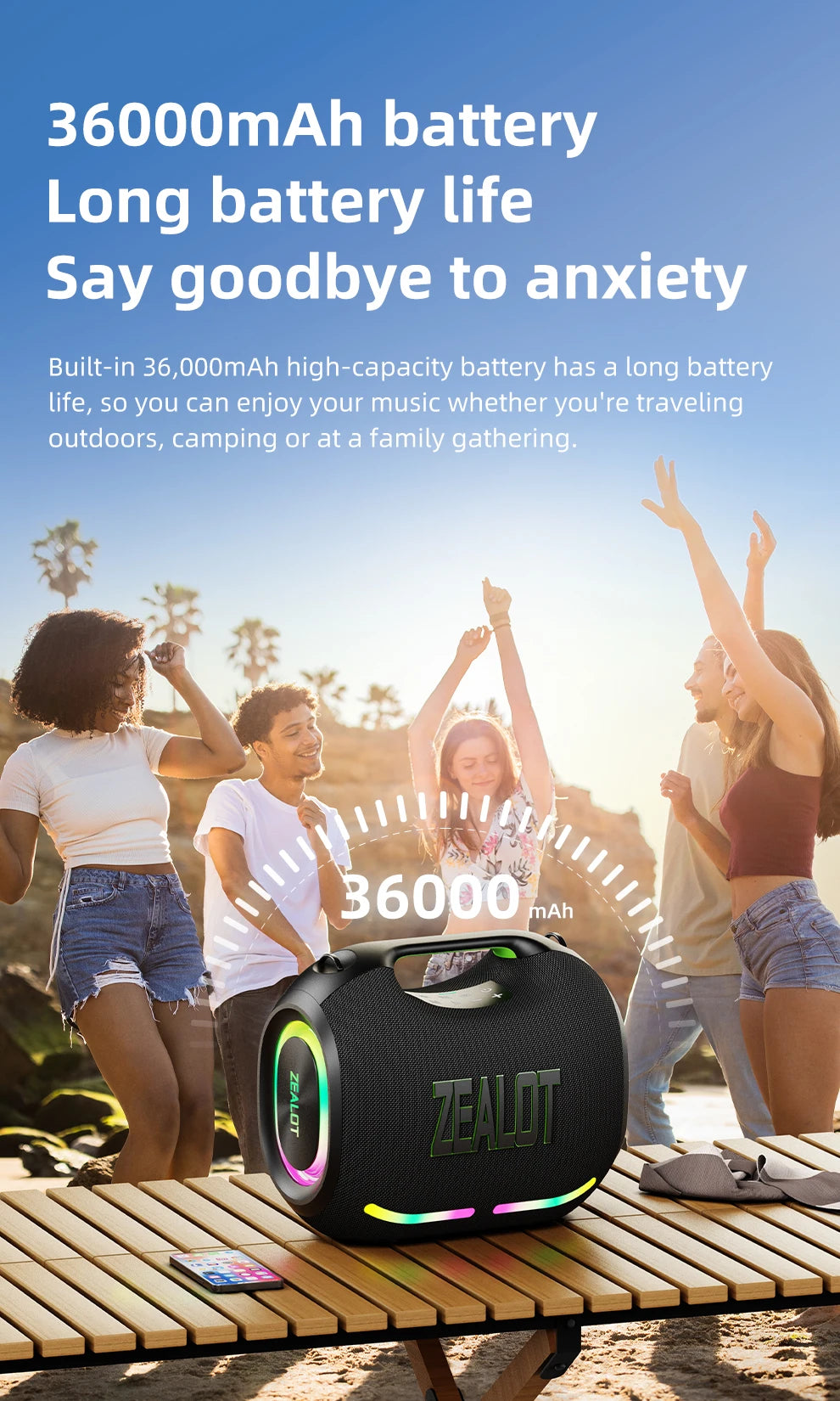ZEALOT-ZE01 120W Big Power Wireless TWS Subwoofer Bluetooth Speaker High Volume Waterproof Portable Mobile Power HIFI Sound Qual