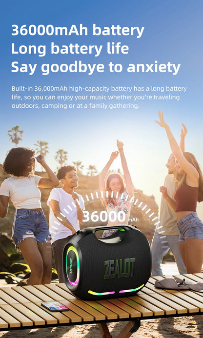 ZEALOT-ZE01 120W Big Power Wireless TWS Subwoofer Bluetooth Speaker High Volume Waterproof Portable Mobile Power HIFI Sound Qual