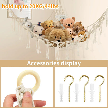 Stuffed Animals Storage Hammock Large Capacity Net Macrame Boho Home Kids Bedroom Decoration Corner Hanging Toy Organizer Nets