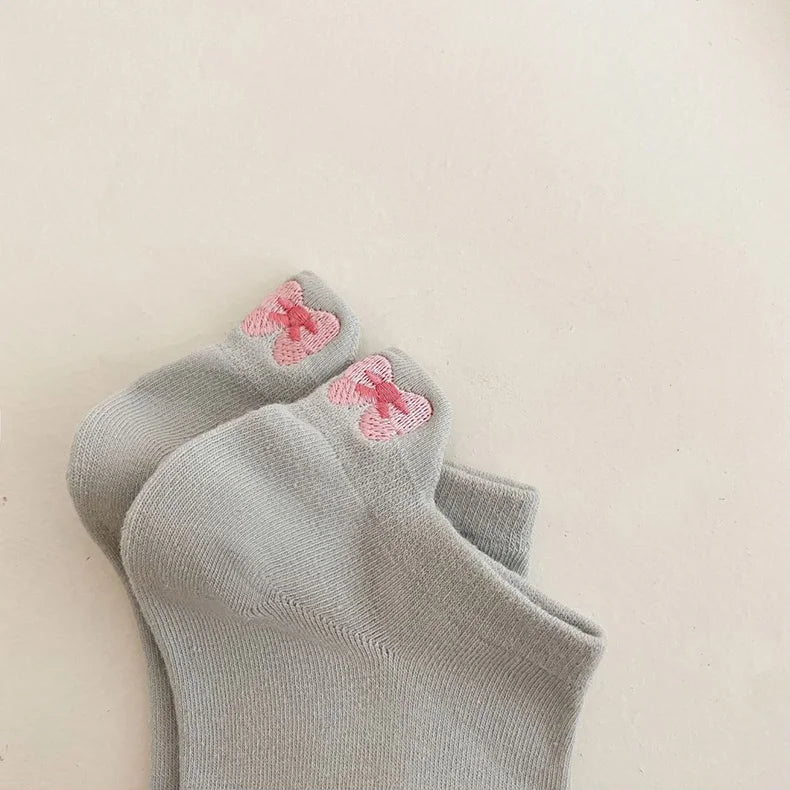 5 Pair Cute Embroidery Animal Women Socks Spring Summer Short Shallow Mouth Fashion Rainbow Female Low Cube Socks Set