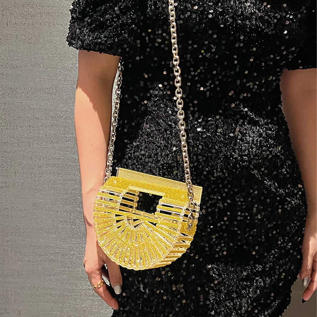 ﻿JIOMAY Half Moon Bag Rhinestone Purse Luxury Designer Handbags Clutch Evening Mini Basket Bling Tote Bag Crystal Wedding Bags
