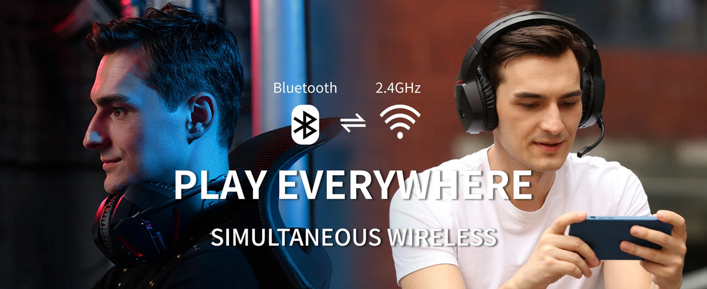 BINNUNE BW01 Wireless Gaming Headset  for PC PS4 PS5 Playstation 4 5, 2.4G Wireless Bluetooth USB Gamer Headphones with Mic
