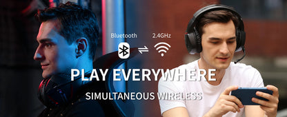 BINNUNE BW01 Wireless Gaming Headset  for PC PS4 PS5 Playstation 4 5, 2.4G Wireless Bluetooth USB Gamer Headphones with Mic