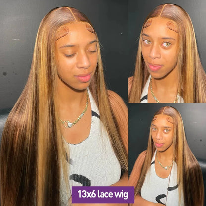 Highlight Wig Human Hair Bone Straight Blond Ombre HD Lace Wig 13x4 13x6 Colored Human Hair Frontal Wig Brazilian Wigs For Women