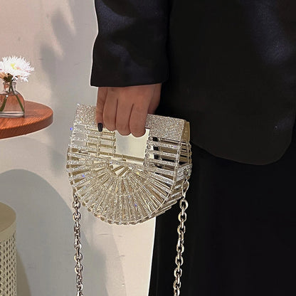 ﻿JIOMAY Half Moon Bag Rhinestone Purse Luxury Designer Handbags Clutch Evening Mini Basket Bling Tote Bag Crystal Wedding Bags