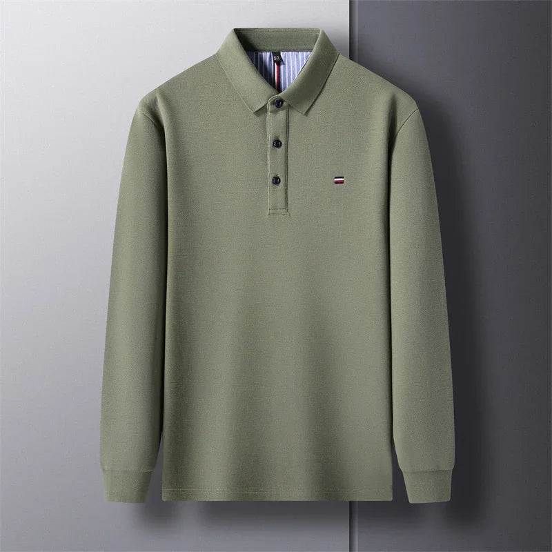 New Men's Casual and Fashionable Embroidered Long Sleeved Polo Shirt Comfortable Breathable and Versatile Summer Top