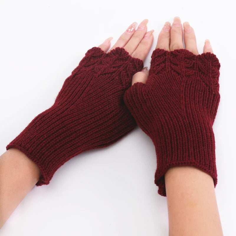 Women Winter Fingerless Gloves Warm Soft Wool Knitted Mittens Elegant Wrist Arm Hand Half Finger Elastic Short Gloves Guantes