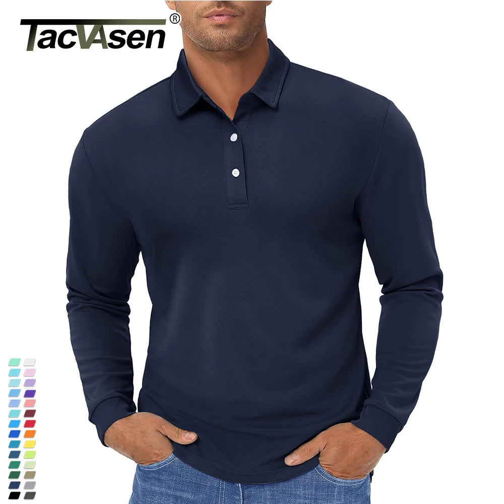 TACVASEN Long Sleeve Polos Quick Dry T-shirts Mens Breathable Sports Tees Casual Golf Polo Shirts Work T-shirt Pullover Tops Man