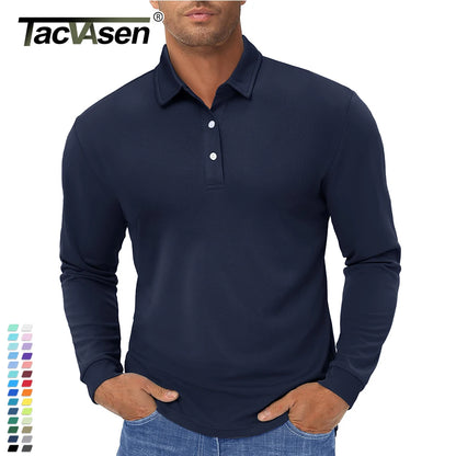 TACVASEN Long Sleeve Polos Quick Dry T-shirts Mens Breathable Sports Tees Casual Golf Polo Shirts Work T-shirt Pullover Tops Man