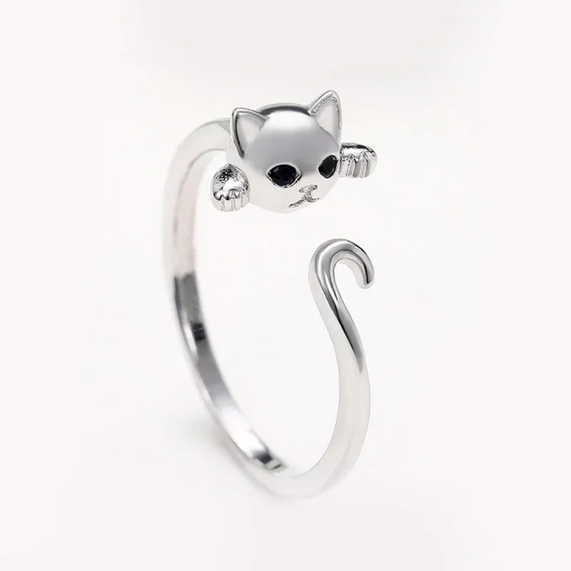 Huitan Cute Mouse Shape Open Ring for Women Antique Silver Color Modern Fashion Girls Finger Accessories Hip Hop Party Jewelry