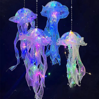 5PCS Jellyfish Bedroom Night Light Lamp Button Battery Hanging Atmosphere Decoration Lamp with Ribbon&Bead for Girl Bedroom 2024