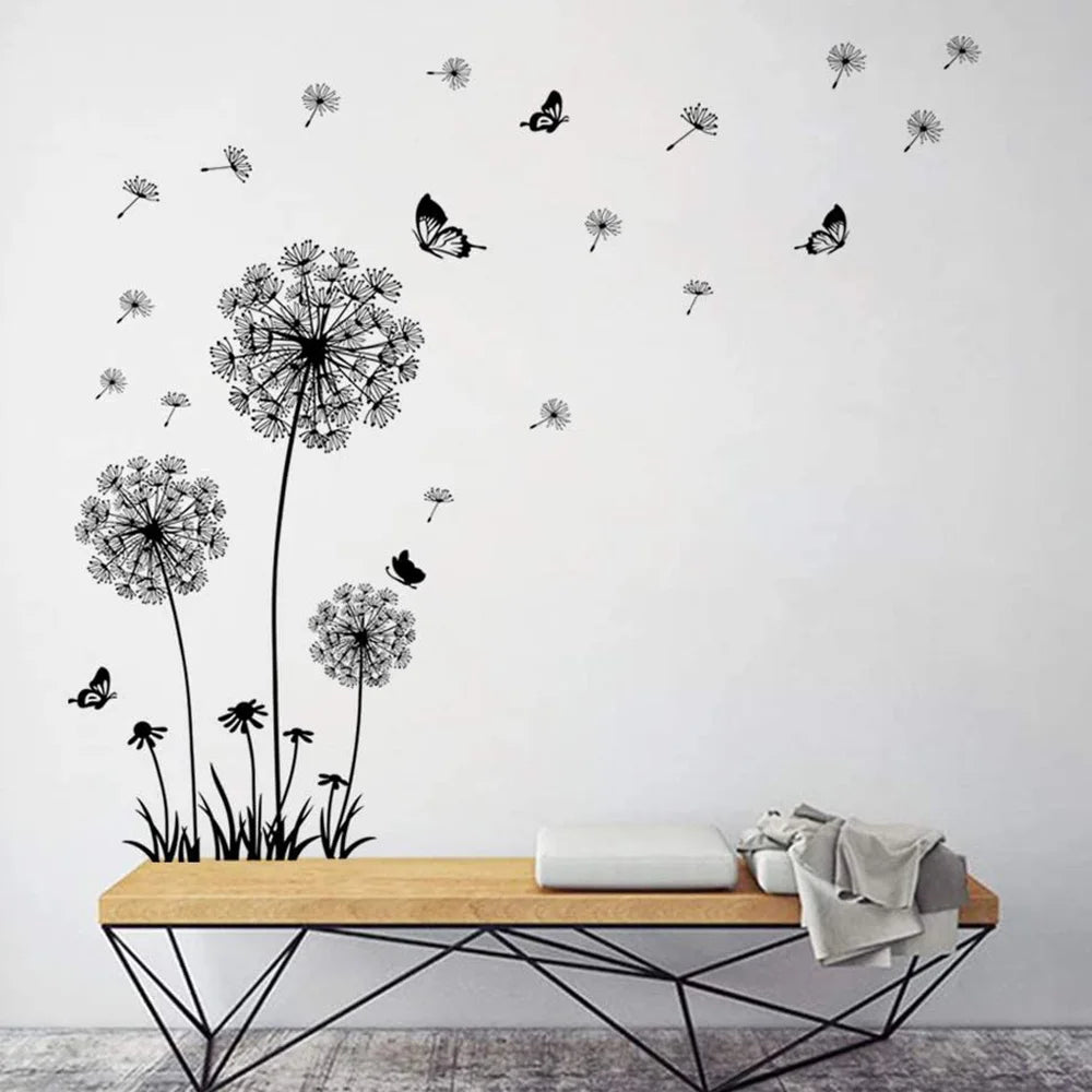 Black Dandelion Sitting Room Bedroom Wall Stickers Household Adornment Decor Decals Mural Art Poster On The Wall DIY Improvement
