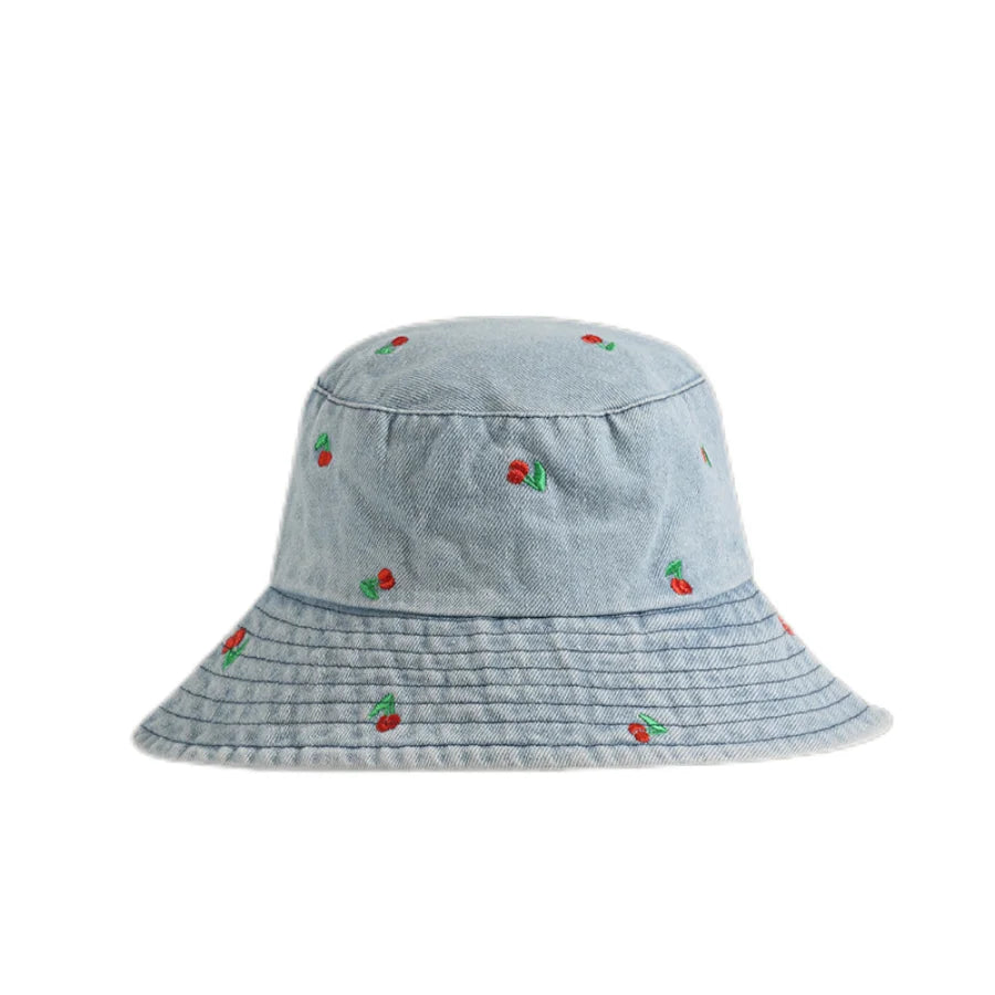 Spring Summer Strawberry Embroidery Denim Jeans Bucket Hat Legent Fisherman Hats for Women Foldable Sport Sun Beach Panama Caps